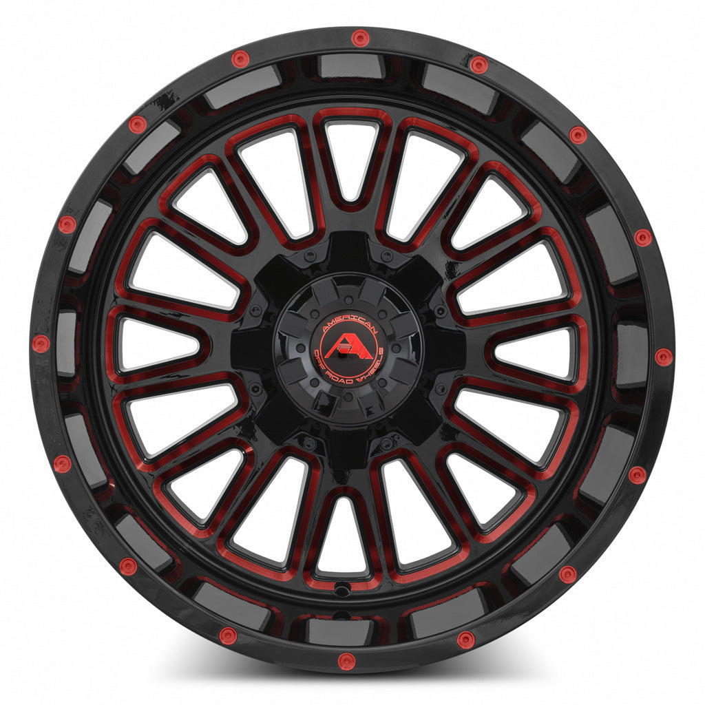 American Off-Road A105 Black Milled Spoke Red Tint 20x12 -44 6x135mm 87.1mm - WheelWiz