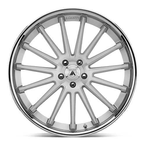 Asanti Black ABL-24 BETA Brushed Silver Chrome Lip 22x9 +15 Custom 72.6mm - WheelWiz