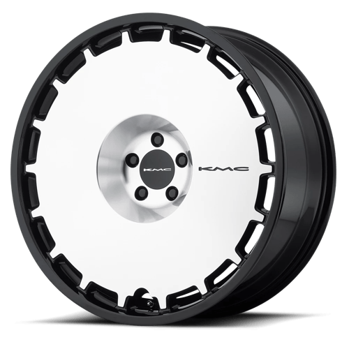 KMC KM689 SKILLET Gloss Black Machined Face 22x9 +38 Custom 72.6mm - WheelWiz