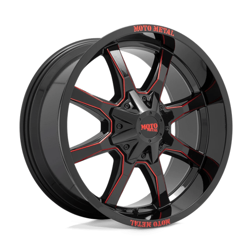 Moto Metal MO970 Gloss Black Milled With Red Tint & Moto Metal On Lip 20x9 00 Custom 72.6mm - WheelWiz