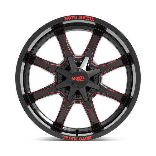 Moto Metal MO970 Gloss Black Milled With Red Tint & Moto Metal On Lip 20x10 -18 Custom 72.6mm - WheelWiz