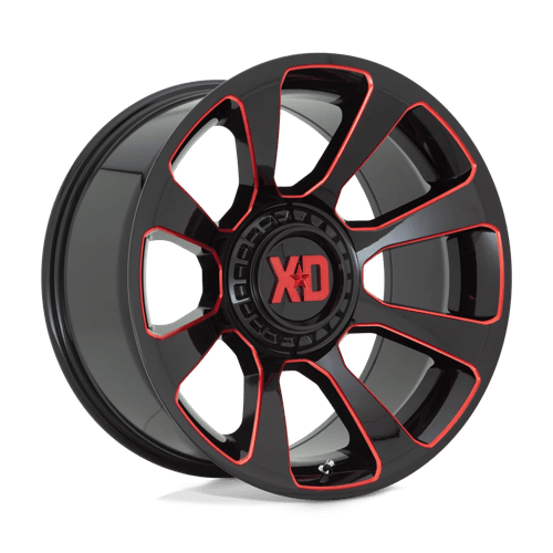 XD Series XD854 REACTOR Gloss Black Milled With Red Tint 20x9 +18 Custom 78.1mm - WheelWiz