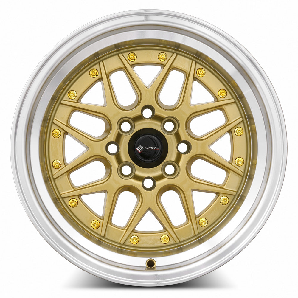 Vors VR7 Gold Machine Lip Gold Rivet 15x8 0 4x100|4x114.3mm 73.1mm - WheelWiz