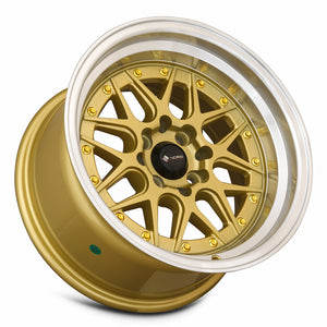 Vors VR7 Gold Machine Lip Gold Rivet 15x8 0 4x100|4x114.3mm 73.1mm - WheelWiz