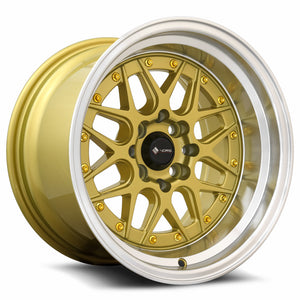 Vors VR7 Gold Machine Lip Gold Rivet 15x9 0 4x108mm 73.1mm - WheelWiz