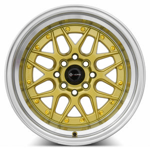 Vors VR7 Gold Machine Lip Gold Rivet 15x9 0 4x108mm 73.1mm - WheelWiz