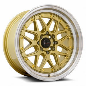 Vors VR7 Gold Machine Lip Gold Rivet 16x8 +20 4x98mm 73.1mm - WheelWiz