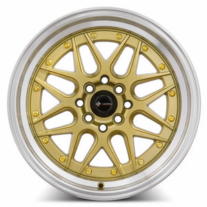 Vors VR7 Gold Machine Lip Gold Rivet 16x8 +20 4x98mm 73.1mm - WheelWiz